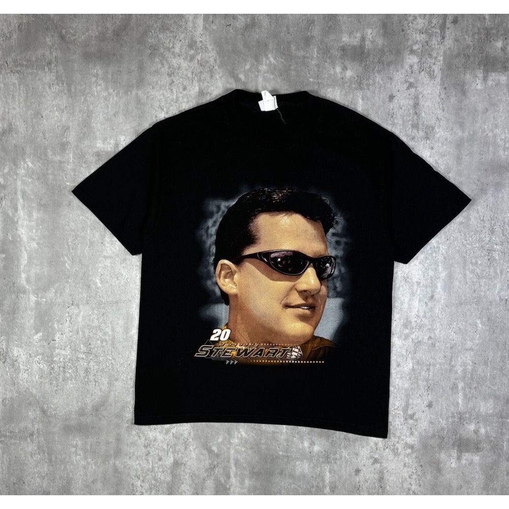 Vintage Tony Stewart Big Face NASCAR Racing T Shirt Chase Authentics Black L